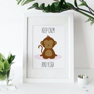 Meditating Monkey Yoga Printable Art, Yoga Gift, Yoga Decoration