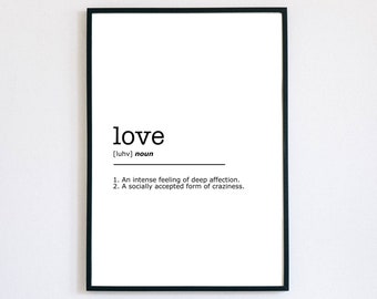 Love Definition Print, Home Family Love Wall Art, Instant Printable, Minimalist Wall Art