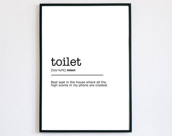 Toilet Definition Print, Funny Toilet Wall Art, Instant Printable, Minimalist Wall Art