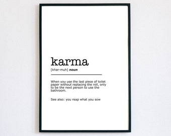 Karma Definition Print, Funny Wall Art, Instant Printable, Minimalist Wall Art