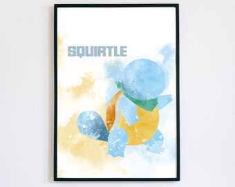 Squirtle Watercolour Poster, Digital Art Print, Pokemon Wall Art, Instant Printable