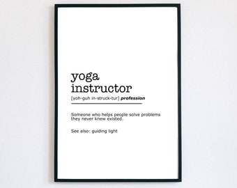 Yoga Instructor Definition Print, Yoga Studio Decor, Instant Printable, Minimalist Wall Art