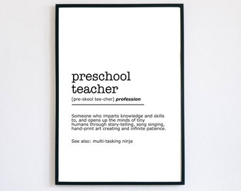 Preschool Teacher Definition Print, Teacher Appreciation Gift, Instant Printable, Minimalist Wall Art