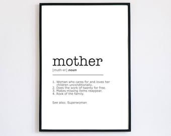 Mother Definition Print, Mother's birthday gift, Mother's Day Gift, Instant Printable, Minimalist Wall Art