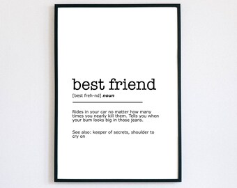 Best Friend Definition Print, Funny Wall Art, Instant Printable, Minimalist Wall Art