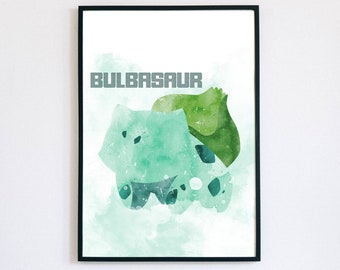 Bulbasaur Watercolour Poster, Digital Art Print, Pokemon Wall Art, Instant Printable