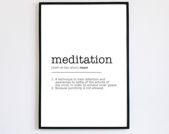 Meditation Definition Print, Yoga Gift Idea, Instant Printable, Minimalist Wall Art