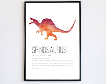 Dinosaur Definition Art Print, Spinosaurus Print, Dinosaur Decor, Dinosaur Nursery Art, Educational Prints