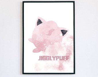 Jigglypuff Watercolour Poster, Digital Art Print, Pokemon Wall Art, Instant Printable