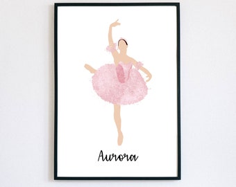 Ballet Art Print, Aurora Sleeping Beauty, Minimalist Watercolour Ballerina Printable Art, Classical Ballet Poster, Instant Digital Print