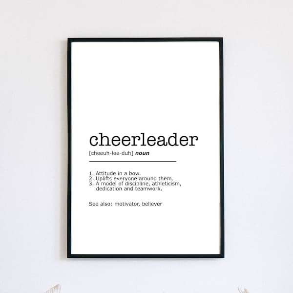 Cheerleader Definition Print, Cheerleading Gift, Wall Art Decor, Instant Printable, Minimalist Wall Art