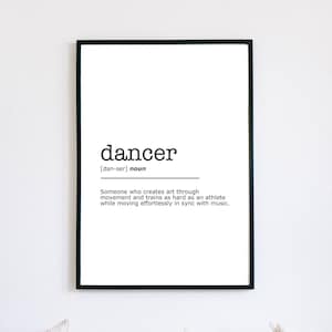 Impressão de definição de dançarina, presente de dançarina, decoração de arte de parede, impressão instantânea, arte de parede minimalista