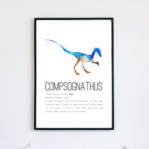 Dinosaur Definition Art Print, Compsognathus Print, Dinosaur Decor, Dinosaur Nursery Art, Educational Prints