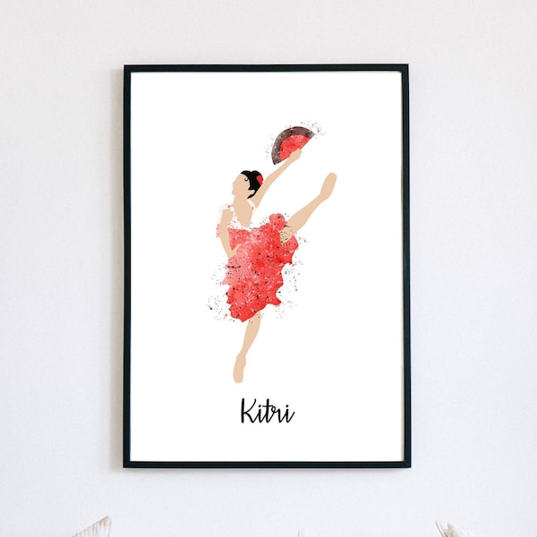 Don Quixote Kitri Ballet Art Print, Minimalist Watercolour Ballerina Printable Art, Classical Ballet Poster, Instant Digital Print