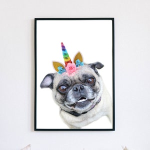 Unicorn Pug, Unicorn Animals, Funny Animal Print, Minimalist Nursery Art, Instant Printable Art