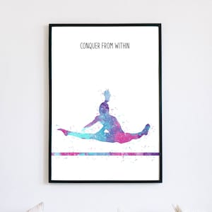 Conquer from Within, Artistic Gymnastics Bar Poster, Watercolour Inspirational Art Printable, Minimalist Gymnastics Wall Art