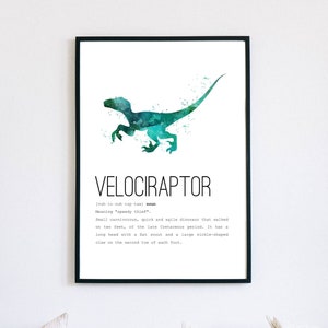 Dinosaur Definition Art Print, Velociraptor Print, Dinosaur Decor, Dinosaur Nursery Art, Educational Prints