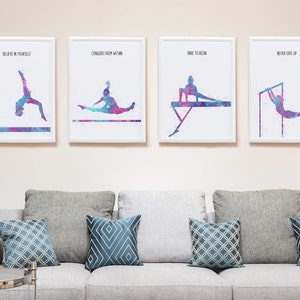 Motivational Quote, Set of 4, Artistic Gymnastics Poster, Watercolour Inspirational Art Printable, Minimalist Gymnastics Wall Art