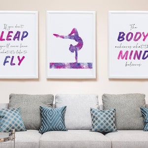 Motivational Quote, Set of 3, Artistic Gymnastics Poster, Watercolour Inspirational Art Printable, Minimalist Gymnastics Wall Art