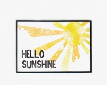 Hello Sunshine Watercolour Wall Art, Nursery Playroom Decor, Classroom Art, Instant Printable Art