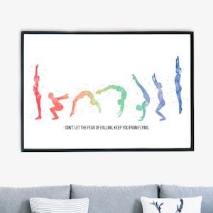 Leaping Artistic Gymnastics Poster, Watercolour Inspirational Art Printable, Minimalist Gymnastics Wall Art