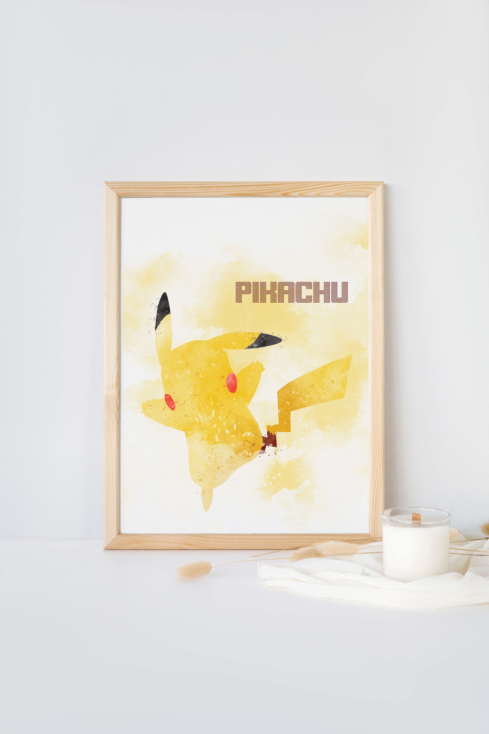 Pikachu Watercolour Poster Digital Art Print Pokemon Wall Etsy