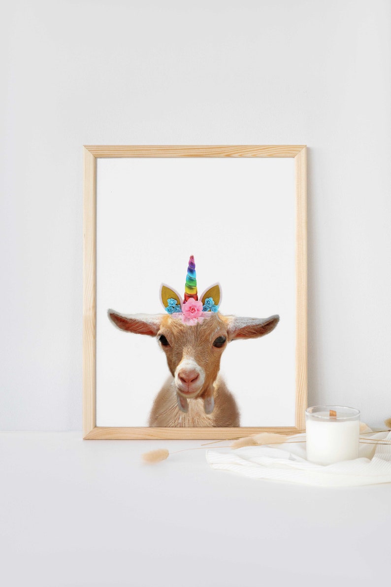 Unicorn Goat, Unicorn Animals, Funny Animal Print, Minimalist Nursery Art, Instant Printable Art image 3