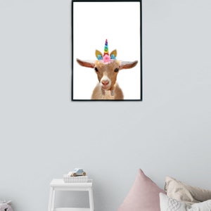 Unicorn Goat, Unicorn Animals, Funny Animal Print, Minimalist Nursery Art, Instant Printable Art image 5