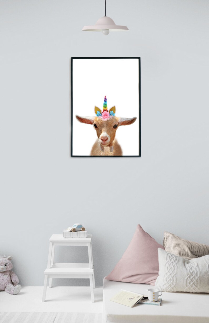 Unicorn Goat, Unicorn Animals, Funny Animal Print, Minimalist Nursery Art, Instant Printable Art image 5