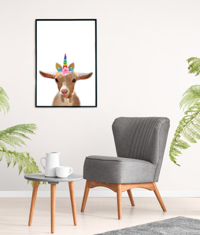 Unicorn Goat, Unicorn Animals, Funny Animal Print, Minimalist Nursery Art, Instant Printable Art image 4