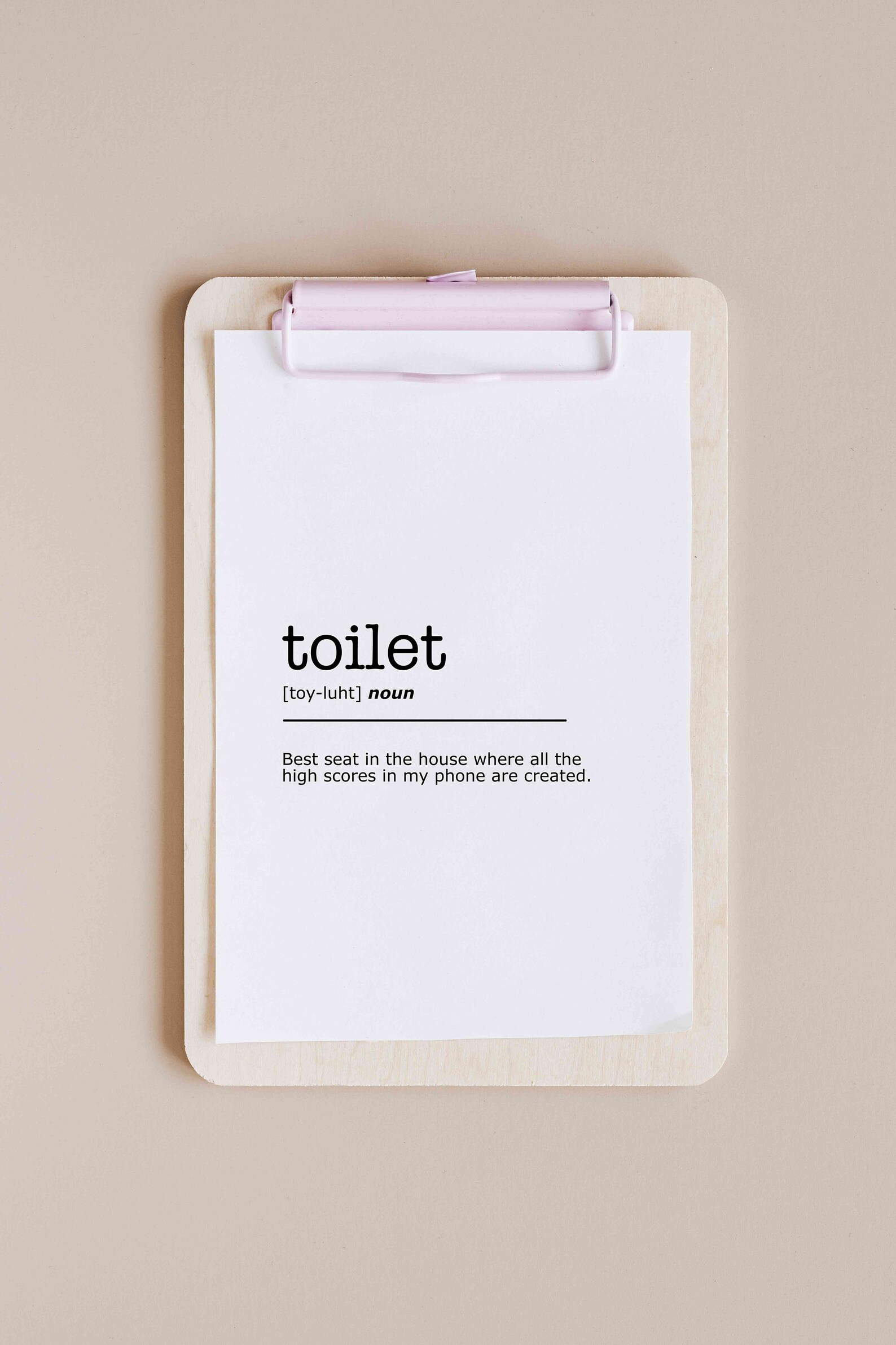 Toilet Definition Print, Funny Toilet Wall Art, Instant Printable