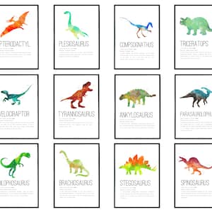 Dinosaur Definition Art Print, Set of 12, Dinosaur Decor, Dinosaur Nursery Art, Educational Prints