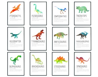 Dinosaur Definition Art Print, Set of 12, Dinosaur Decor, Dinosaur Nursery Art, Educational Prints
