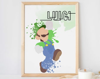 Luigi, Super Mario, Watercolor Game Poster, Digital Art Print