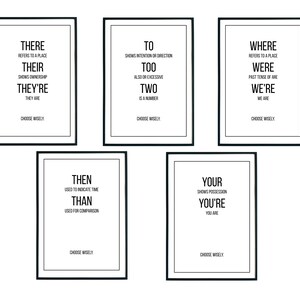 Englisch Klassenzimmer Grammatik Poster, 5er Set, Grammar Police, Choose Wisely, druckbare Kunst Zitate
