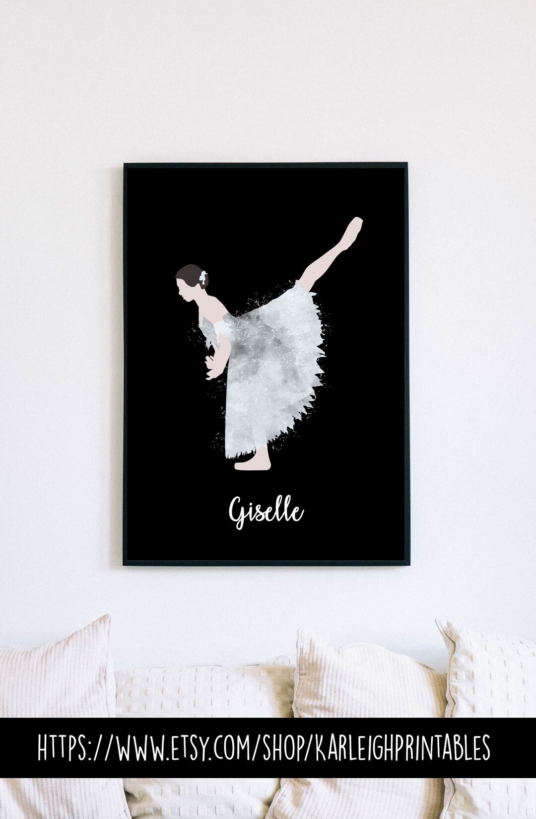 Giselle Ballet Art Print, Minimalist Watercolour Ballerina Printable