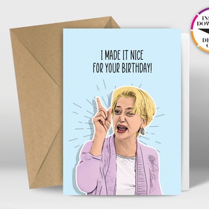 Verjaardagskaart direct downloaden | PDF-kaart | Echte huisvrouwen | Dorinda | Gemakkelijk printen vanuit huis | Grappige kaarten