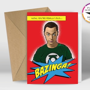 Carte d'anniversaire à téléchargement instantané | Carte PDF | Sheldon | Théorie du Big Bang | Imprimez facilement depuis chez vous | Cartes amusantes