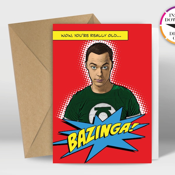 Instant Download Birthday Card | PDF Card | Sheldon | Big Bang Theory | Easily Print from Home | Funny Cards