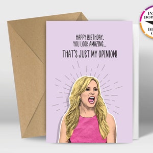 Carte d'anniversaire à téléchargement instantané | Carte PDF | Vraies femmes au foyer | Tamra | Imprimez facilement depuis chez vous | Cartes amusantes