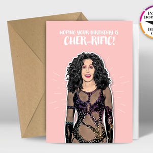 Verjaardagskaart direct downloaden | PDF-kaart | Cher | Tijd terugdraaien | Gemakkelijk afdrukken vanuit huis | Grappige kaarten