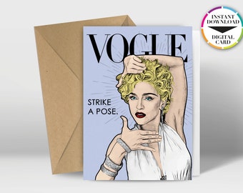 Instant Download Birthday Card PDF Card Madonna Vogue Easily Print.