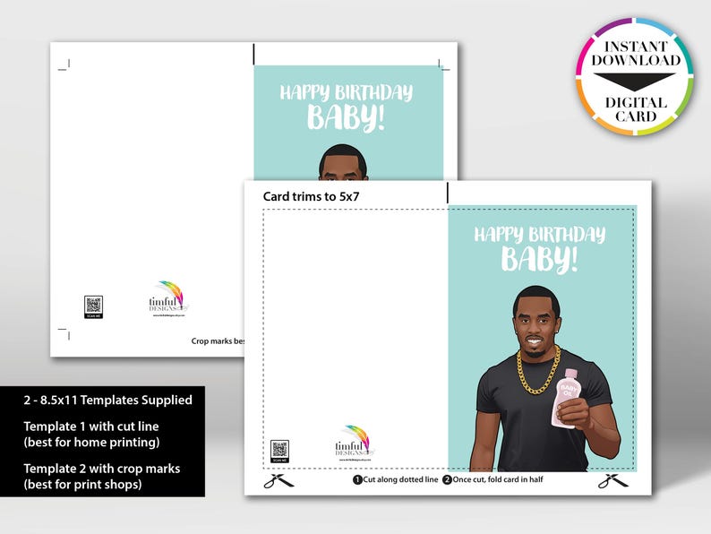 Instant Download Birthday Card | PDF Card | P Diddy | Sean Combs ...