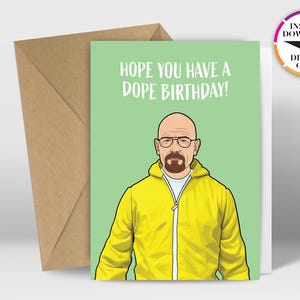 すぐにダウンロードできる誕生日カード | PDFカード | ウォルター・ホワイト | ブレイキング・バッド | 自宅から簡単に印刷 | 面白いカード