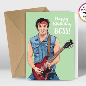 Tarjeta de cumpleaños de descarga instantánea / Tarjeta PDF / Bruce / El Jefe / Impresión fácil desde casa / Tarjetas divertidas