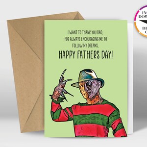 Téléchargement instantané de la carte de fête des pères | Carte PDF | Freddy Kruger | Papa | Imprimez facilement depuis chez vous | Cartes amusantes