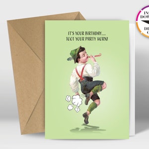 Cartão de aniversário com download instantâneo | Cartão PDF | Retrô | Toot| Imprima facilmente em casa | Cartões engraçados
