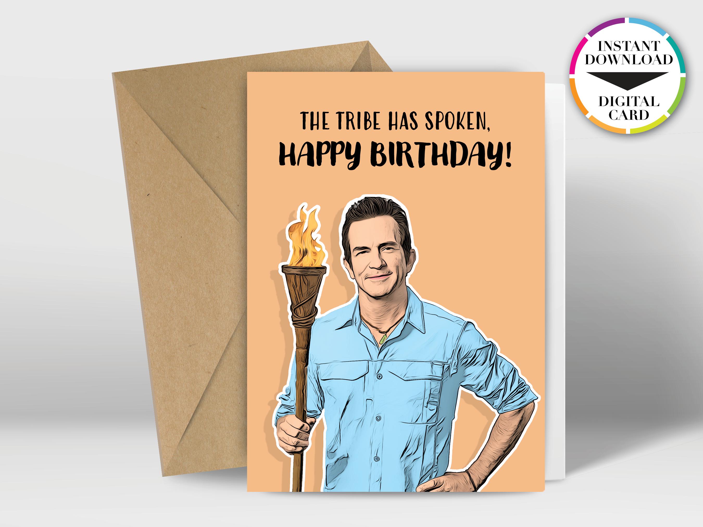 Instant Download Birthday Card | PDF Card | Survivor | Jeff Probst | Easily Print from Home | Funny Cards