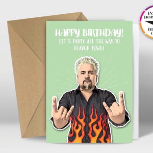 Verjaardagskaart direct downloaden | PDF-kaart | Cher | Guy Fieri | Grappige kaarten