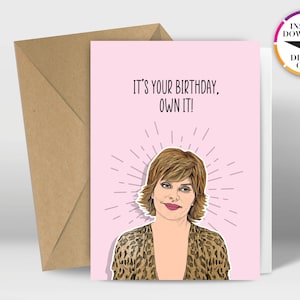 Descarga instantánea de tarjeta de cumpleaños / Tarjeta PDF / Amas de casa reales / Lisa Rinna / Imprima fácilmente desde casa / Tarjetas divertidas